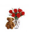 Six Premium Long Stemmed Roses with a Bear Six Premium Long Stemmed Roses with a Bear